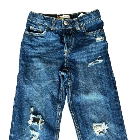 Levi’s 502 tapered distressed jeans youth 7X adjustable waistband blue denim - Picture 2 of 10
